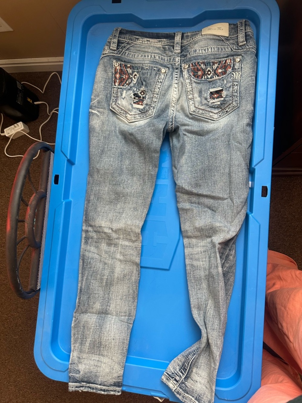 Miss Me Light Blue Skinny Jeans with Embroidered Back Pockets